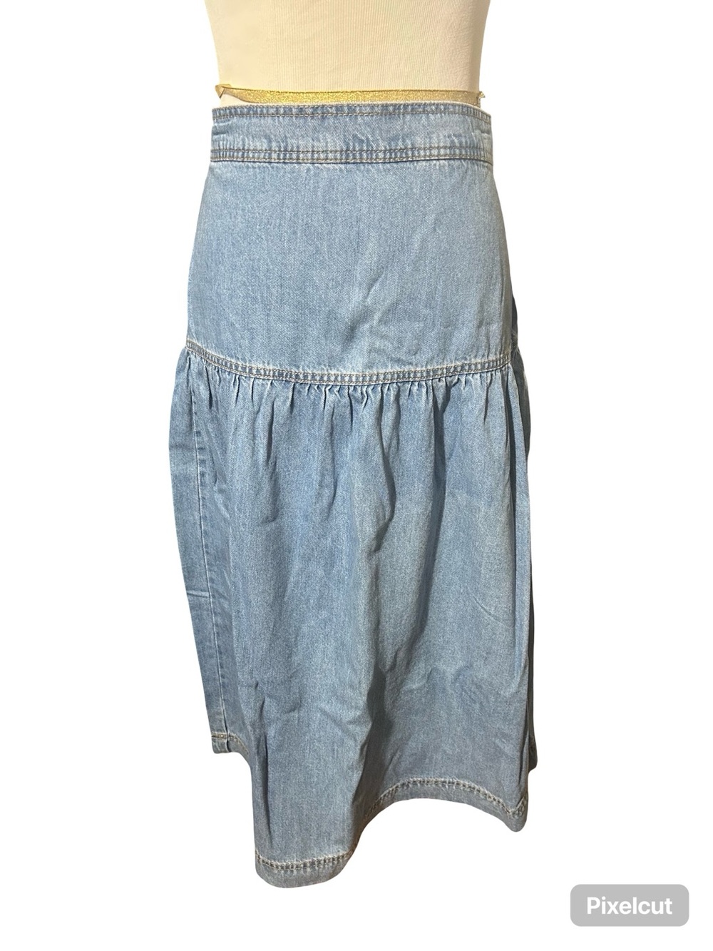 Time and Tru Light Denim Tiered Midi Skirt